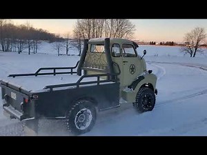 Drifting and cold starting Cummins turbo12 valve Minnesota snow 1950 chevy cabover truck coe flatbed