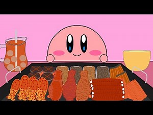 Kirby Animation - Eating Spicy Noodle, Sausage, Enoki Mushroom & Fried Chicken Mukbang