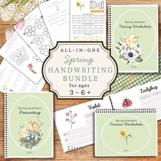Spring Handwriting Worksheets BUNDLE PDF, Nature-inspired Homeschool Preschool & Kindergarten Prewriting, Alphabet Tracing, Cursive Practice - Etsy