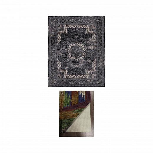 Angora Anthracite 8 ft. x 10 ft. Medallion Area Rug and Deluxe 8 ft. x 10 ft. Rug Gripper Pad - The Home Depot