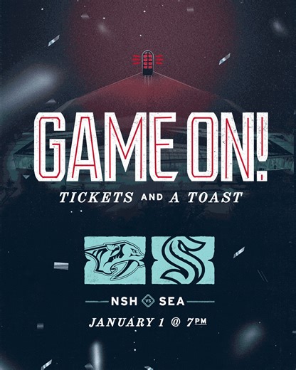 Kicking off 2026 in The Deep?! Cheers to that! 🥂 Join us on New Year’s Day for a match-up with the Nashville Predators at Climate Pledge Arena with our new Toast to the New Year package → bit.ly/TOAST2526 | Seattle Kraken