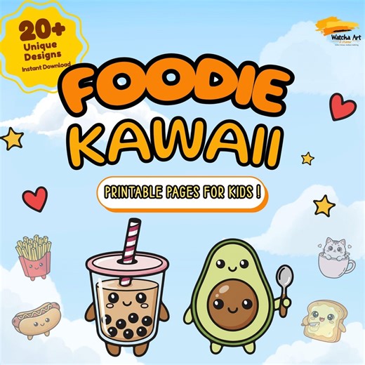 Bold and Easy Foodie Kawaii Coloring Pages | 20 Cute Food Coloring Pages for Kids & Beginners | Printable PDF A4 | Boba, Sushi, Taco - Etsy