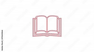book animation on white background, open book next to stack of books,