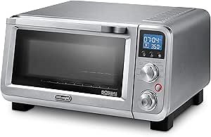 De'Longhi Small Convection Toaster Oven For Countertop With internal light And 9 Preset Functions Including Pizza, Cookies, Roast, Broil, Bake, Easy to Use, 14L, Stainless Steel, 1800W, EO141150M