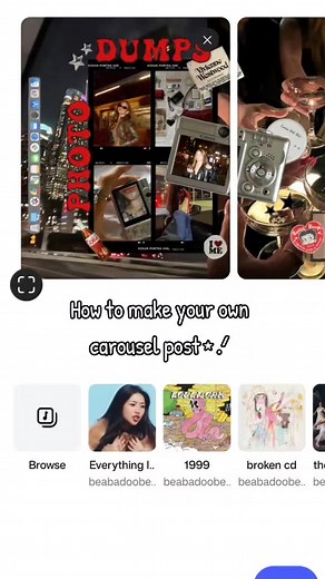 How to make your own carousel post⭑.ᐟ 1. Open Canva > custom size > I used 3240x1350 2. Settings > add guides 3. Add frames 4. Decorate! 5. Add your photos 6. Download 7. Search