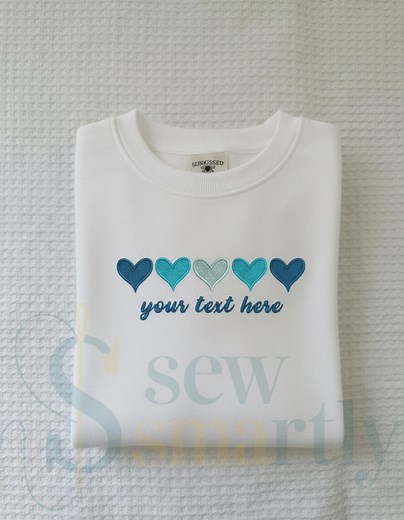 Blue Heart Shades – Custom Text Embroidery Design - Design by Sew Smartly - Etsy