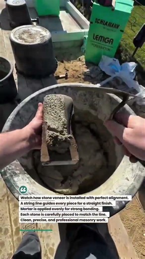 Stone Veneer Alignment Using String Line! #construction #stone #masonry