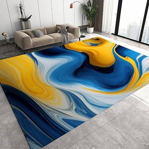 Blue and Yellow Abstract Rug, Luxury Modern Area Rug, Fluid Design Carpet - Etsy