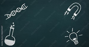 Animation of white science pictograms on a green background