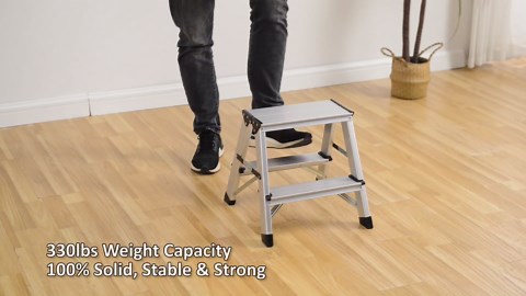 Two Step Ladder - Folding Small 2 Step Stool 330lbs with Non-Slip Feets, Aluminum Lightweight Metal Step Stool by CHEAGO, Portable Solid Handy Work Ladder for Home, Kitchen, RV, Garage