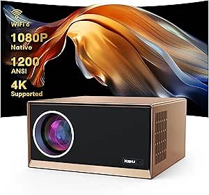 Projector With WiFi6 And 5.3 Bluetooth,XIDU 1200 ANSI Native 1080P Outdoor Movie Projector Support 4K,Home Theater Bluetooth Projector,Compatible with HDMI/USB/Laptop/iOS/Android/TV Stick/DVD