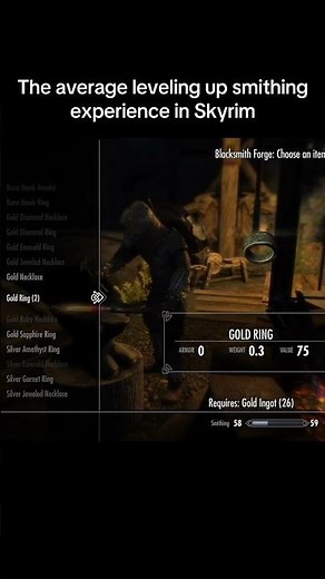 The average leveling up smithing experience in Skyrim #skyrim #skyrimspecialedition #elderscrolls