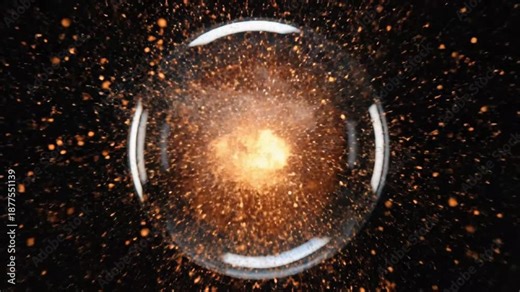 Slow-motion explosion contained within a bubble, particles dispersing and reforming 4k video