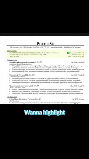 My Goldman Sachs Resume: Education Section
