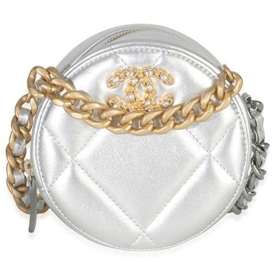 Chanel-Silver Quilted Lambskin Chanel 19 Round Pouch | eBay