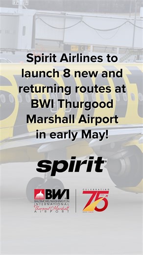 30K views · 175 reactions | Spirit Airlines is bringing more travel options to BWI Thurgood Marshall Airport! 8 new and returning routes to begin in early May. #charleston #charlotte #chicago #detroit #milwaukee #nashville #raleigh #sanantonio | BWI Thurgood Marshall Airport (BWI) | Facebook