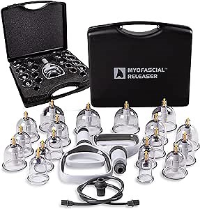 Myofascial Releaser Professional Cupping Therapy Set - 18 Multi-Sized Vacuum Cups with Two Hand Pumps and Detailed Cupping Book - Massage Cupping Set for Massage Therapists