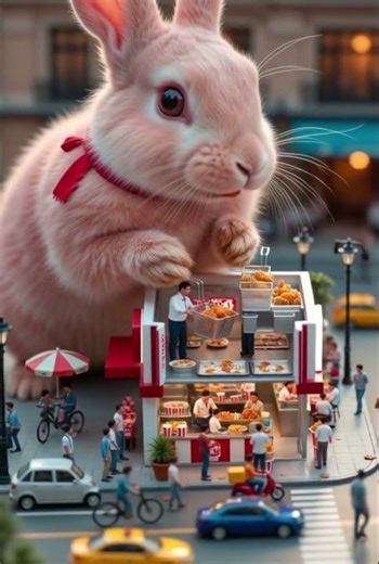 🐰🥕 A Pink Bunny Above a Tiny KFC? The Inside Will Shock You! 😱🍗 #3danimation #asmr #food