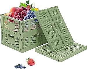 Phyllia 4 Pack Plastic Storage Baskets, Pantry Organizer Basket Bins with Handles, Foldable Storage Baskets for Organizing Shelves Closet Home Kitchen Bathroom Office (Green, 13.3"x10.2"x5.1")