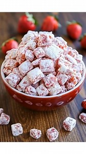 Strawberry Shortcake Puppy Chow Ingredients: 5 cups Rice Chex cereal 1 Big Box Strawberry Jello Mix 1 cup powdered sugar 1 1/2 cups white chocolate chips 1/4 cup butter 1 teaspoon vanilla extract 1 cup freeze-dried strawberries, crushed (optional) Directions: In a large mixing bowl, combine the Rice Chex cereal and set aside. In a microwave-safe bowl, melt the white chocolate chips and butter in 30-second intervals, stirring in between, until smooth. Stir in the vanilla extract. Pour the melted 