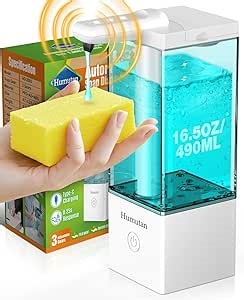 16.5oz Rechargeable and Touchless Liquid Dish Soap Dispenser with Non-Slip Base & 3 Adjustable Levels, Automatic Hand Soap Dispenser for Bathroom, Kitchen, Hotel, Restaurant, Laundry