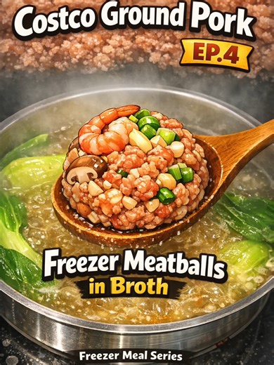 Ep.4: Freezer Broth Meatballs (No Stress) Freeze it. Reheat it. 10 minutes on medium heat—done. easyyyyyy for students? Ingredients (Meatballs) Ground pork 500g Shrimp 300g (chopped) Mushrooms 200g (chopped) Radish 400g (slice thin, salt to draw water, then squeeze dry) 1/2 onion (finely chopped) 1/2 scallion (finely chopped) Soy sauce 1 tbsp Tuna fish sauce 1 tbsp Salt (a little) White pepper (a little) Sesame oil 1/4 tbsp Potato starch 2 tbsp (binder) Broth Water 1 coin broth (육수 코인) Optional: