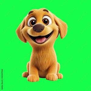 Cute cartoon dog smiling animation, transparent 4K video, green screen