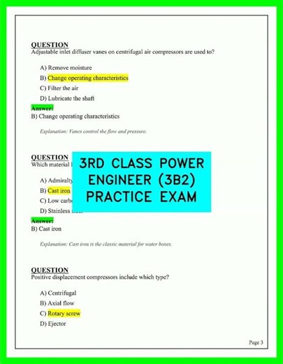 3rd Class Power Engineer 3B2 Practice Exam: 2026 Updated Questions, Detailed Solutions & Prep Tips