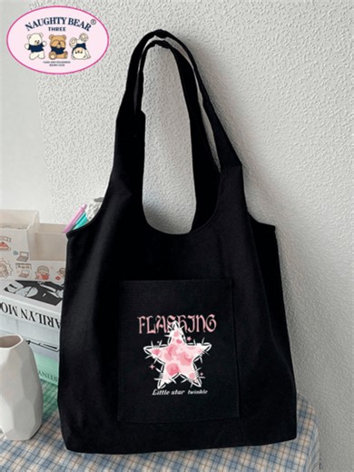 Women's Simple Canvas Tote Bag, Open-Top Canvas Shoulder Bag, Handbag, Simple Schoolbag For Elementary, High School And College Students, File Folder, Storage Bag, Travel Bag | SHEIN