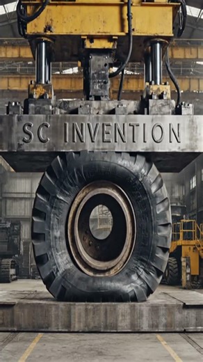 pressurised excavator tyre explode under hydraulic press #ideas #craft #diy #hydraulicpress