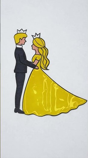 💛 Barbie Gold Bride Dress 👸💕🤴 Glitter Art for Kids ✨ #glitter #barbie #art #couple #dress #bride