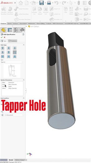 How to apply a tapper hole using Hole wizard in solidworks 😀 #solidworkstips #cad #solidworks #malviyacad #malviyacadsolution | Malviya CAD Solution