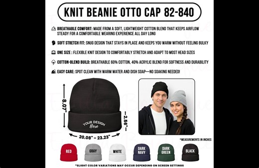 Classic Knit Beanie Size Chart, Color Guide & Mockup Bundle, Otto Cap 82-480 Sizing PNG - Etsy