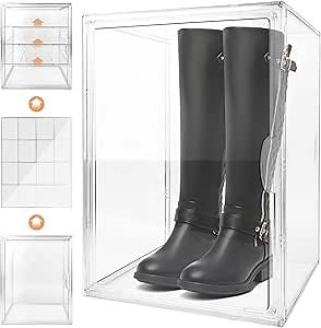 Shoe Boxes Large Clear Stackable Boot Boxes with Magnetic Door Storage for Sneaker Boot Container with an Adjustable Divider, Big Display Storage Box with Lids (1 Pack)