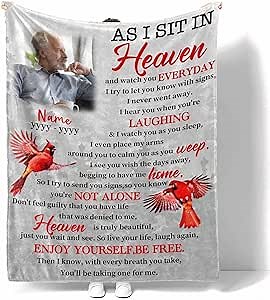 D-Story Custom Memorial Blanket with Photos in Loving Memory for Loved Ones Lost: Made in USA, Personalized Picture Sympathy Remembrance Grief Gift Funeral for Daughter Son Father Mother Brothers