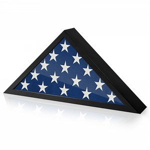 Americanflat Small Flag Display Case for Memorial Service - Fits Folded 3x5" - Elegant Military Flag Display Case - Plexiglass Cover - Triangle Hanging Hardware - Black