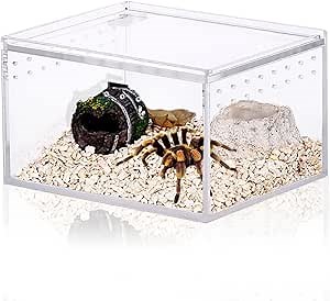 Small Acrylic Reptile Enclosure, No Assembly Small Reptile Breeding Box for Insect Tarantula Hermit Crab Jumping Spider (4x3.3X2.5 in)