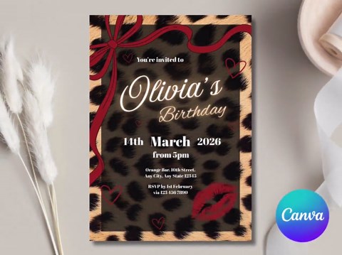Adult Birthday Invitation | Leopard Print Glam Party Invite | Editable Canva Template | 5x7 Printable - Etsy