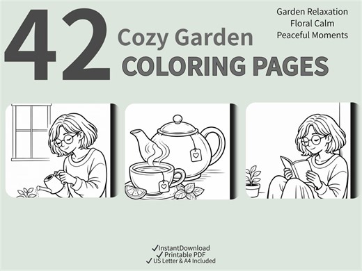 Cozy Garden Coloring Pages – 42 Relaxing Floral Coloring Sheets Printable PDF | Adult Coloring Book | US Letter & A4 Instant Download - Etsy