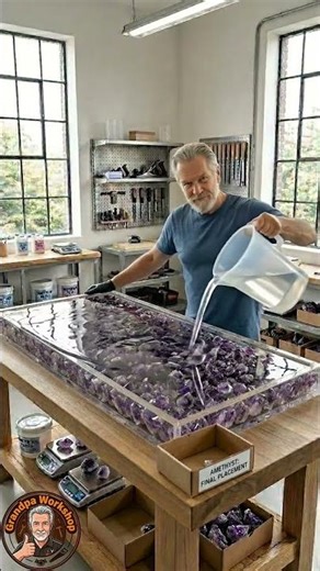 THIS TABLE IS STUNNING 😱 Luxury Dining Table Amethyst Stone #diy