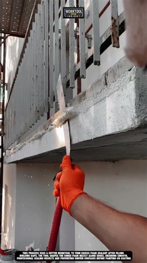 Trimming building foam sealant using cutter worktool for clean finishing