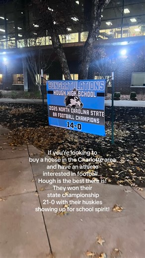 Kay Fisher | KB Fisher & Co. on Instagram: "Looking to buy a house in the Charlotte area with great school sprit? Check out Hough! They won their state championship 21-0 on Thursday, with their huskies showing school spirit! Let’s go hough! For more information, go to https://www.kbfisher.com/school-district-searches/william-amos-hough-high-school-district/ #Houghhighschool #schoolspirit #DECA #charlotterealtors #Kbfisher&co"