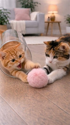 Kitten and the Little Fluff Ball #kitten #cat #funnycat #catshorts