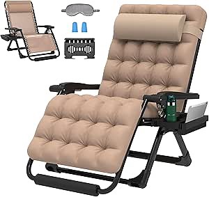 ZENPETIO Oversized Zero Gravity Chair, Heated Zero Gravity Recliner Lounge Chair, Anti Gravity Chair for Indoor and Outdoor, Reclining Camping Chair for Lawn and Patio w/Cushion and Footrest, 500LBS