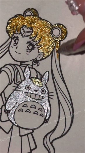 Sailor Moon with a Totoro backpack #AestheticVideos #SailorMoon #Totoro #GhibliStudios #Kawaii #Cute #Aesthetic #Coloring #GlitterColoring #Cute | Alba Leon Coloring Books
