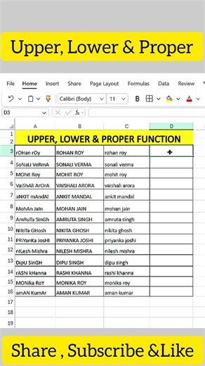 How to use Upper, Lower & proper function in 20 seconds excel tips and tricks