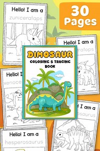 Dinosaur Coloring & Tracing Book for Kids | 30 Prehistoric Pages - Etsy