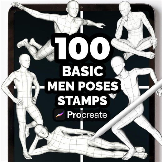 Procreate Men Poses Stamps, Basic Male Body Reference, Anatomy, Character Design, Drawing Tools - Etsy