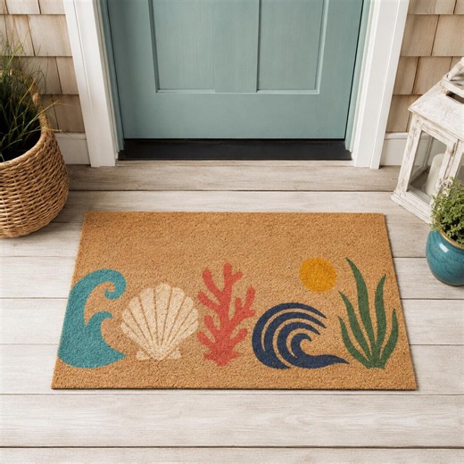 Coastal Seashell Doormat,beach House Mat,ocean Wave Welcome Mat,summer Porch Decor,nautical Entryway Mat - Etsy