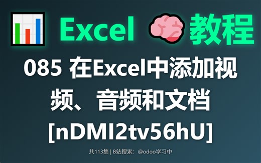 085 在Excel中添加视频、音频和文档 [nDMI2tv56hU]